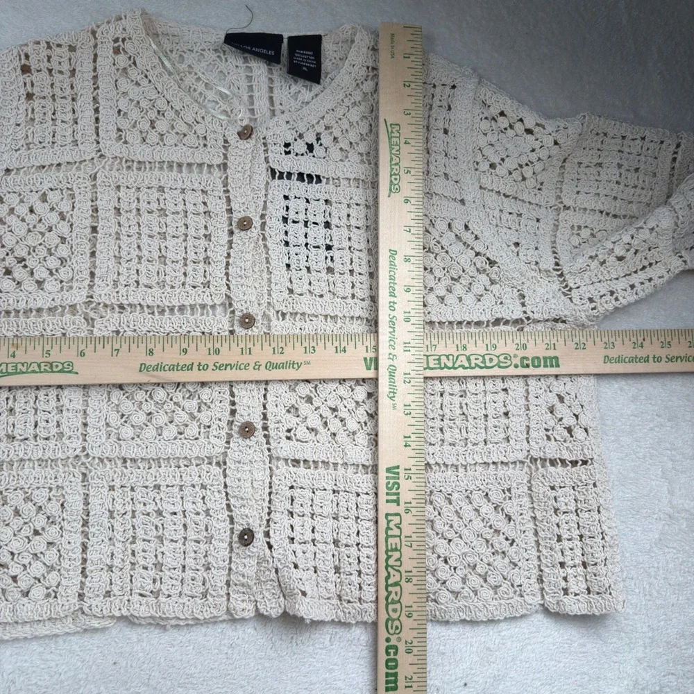 Liv Los Angeles Crochet Granny Square Cardigan XL Cream Boho NWT Western Layer